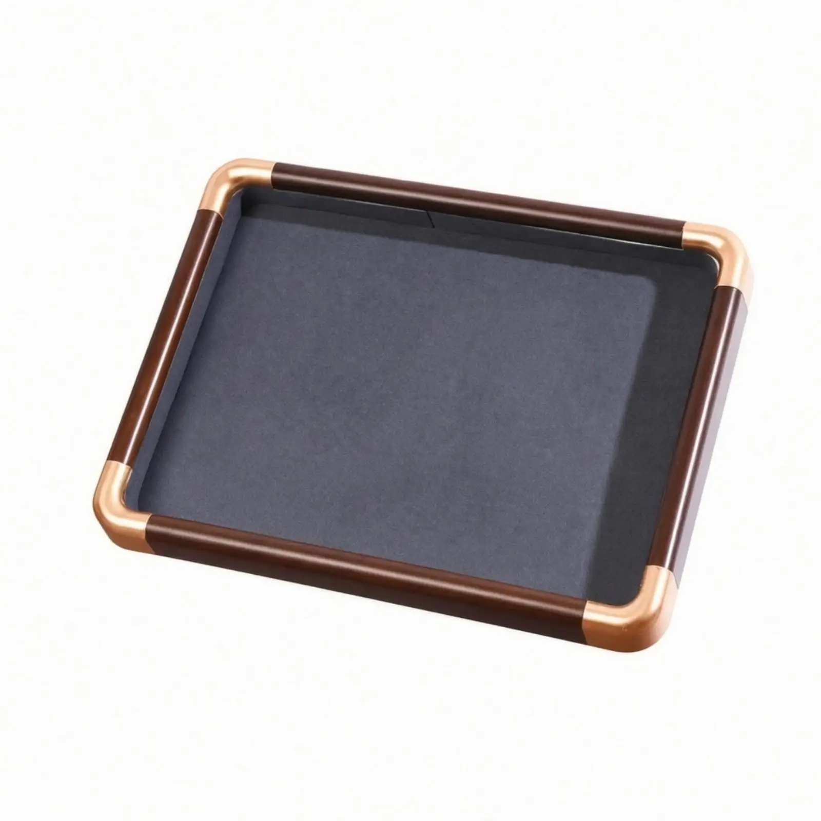 Wooden Jewelry Tray with Metal Corner Accents Elegant Wooden Jewelry Display Tray for Dressing Tables, Boutique Countertop