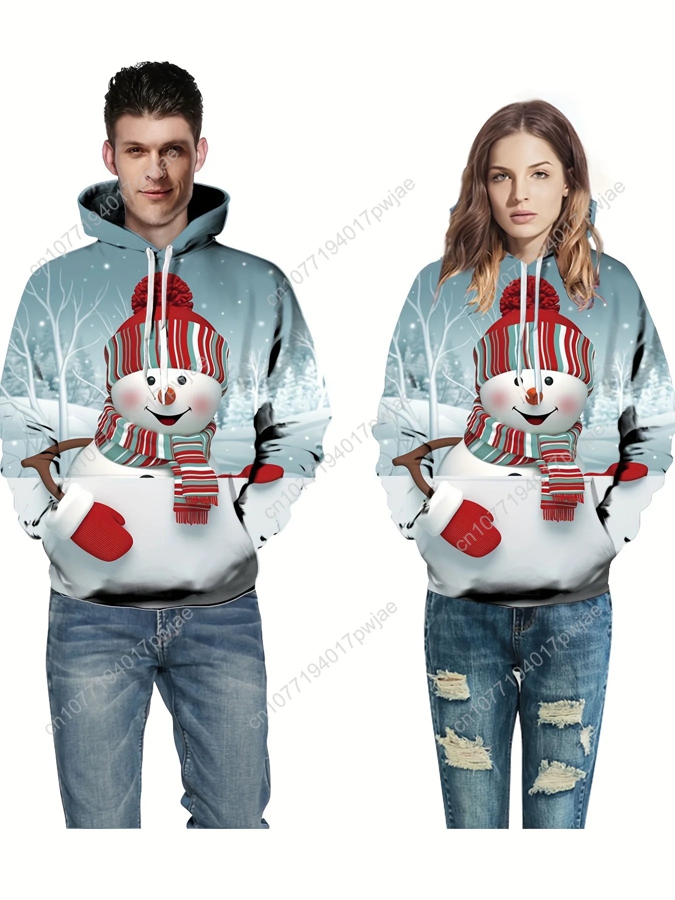 

Men's & 3D Snowman Christmas Couple Matching Hooded Sweatshirt - Cozy Winter Pullover Sweater with Pocket, Long Sleeve Casual Ma