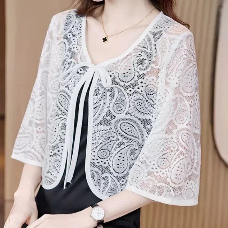 

With Suspender Skirt Lace Cloak Thin Summer Exterior Shawl Versatile Short-sleeved Women's Style