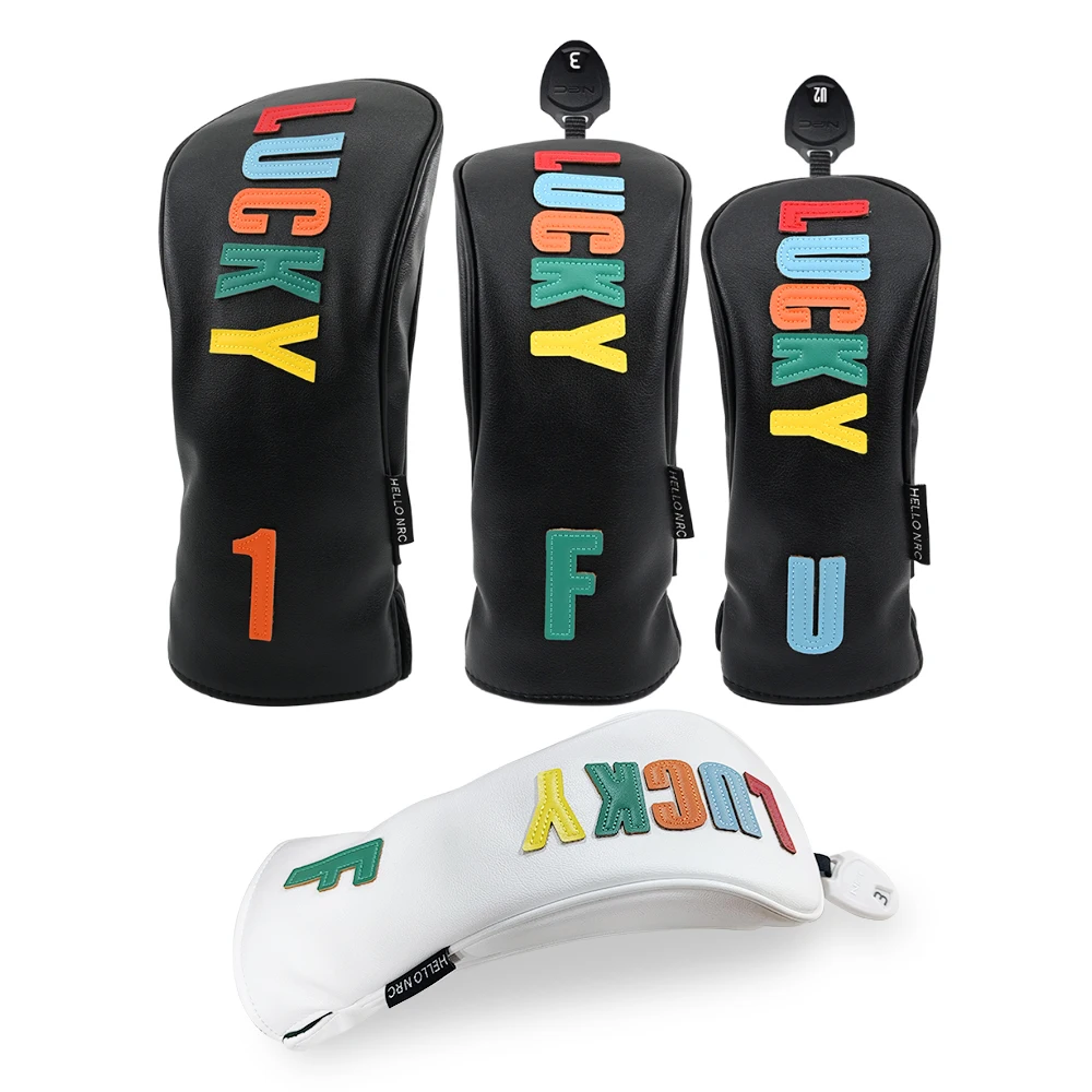 أغطية رأس خشبية للجولف أنماط محظوظة غطاء حماية من جلد البولي يوريثان للسائق الممر الهجين غطاء نادي مقاوم للماء ملحقات الجولف