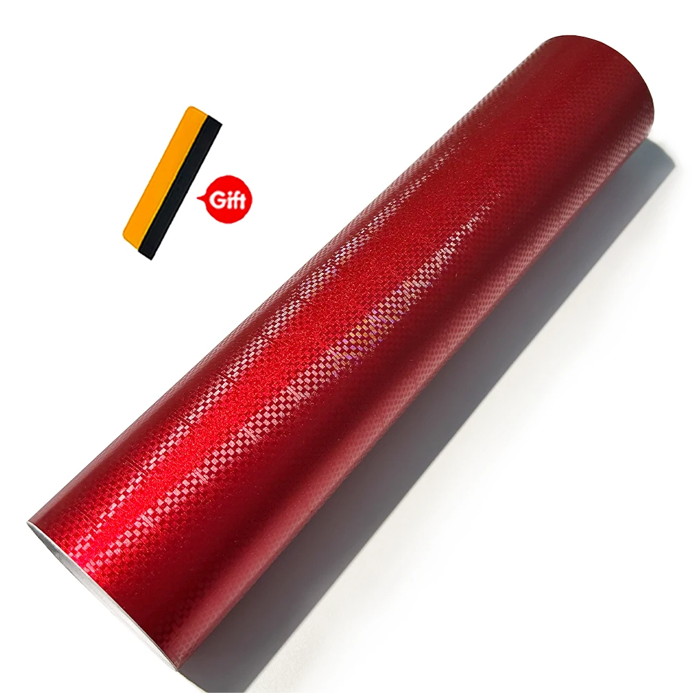 Rote Diamant-Carbonfaser-Vinylfolie, PVC, wasserdicht, Farbwechsel-Vinylfolie, Autoaufkleber, DIY-Autokarosserie-Dekorationszubehör
