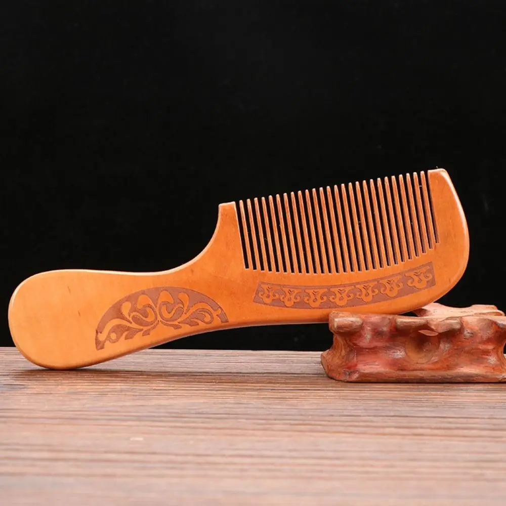 Peach Wood Peach Wood Hair Comb Anti-Static Close Teeth Peach Wood Comb Retro Carve Designs Natural Solid Wood Comb