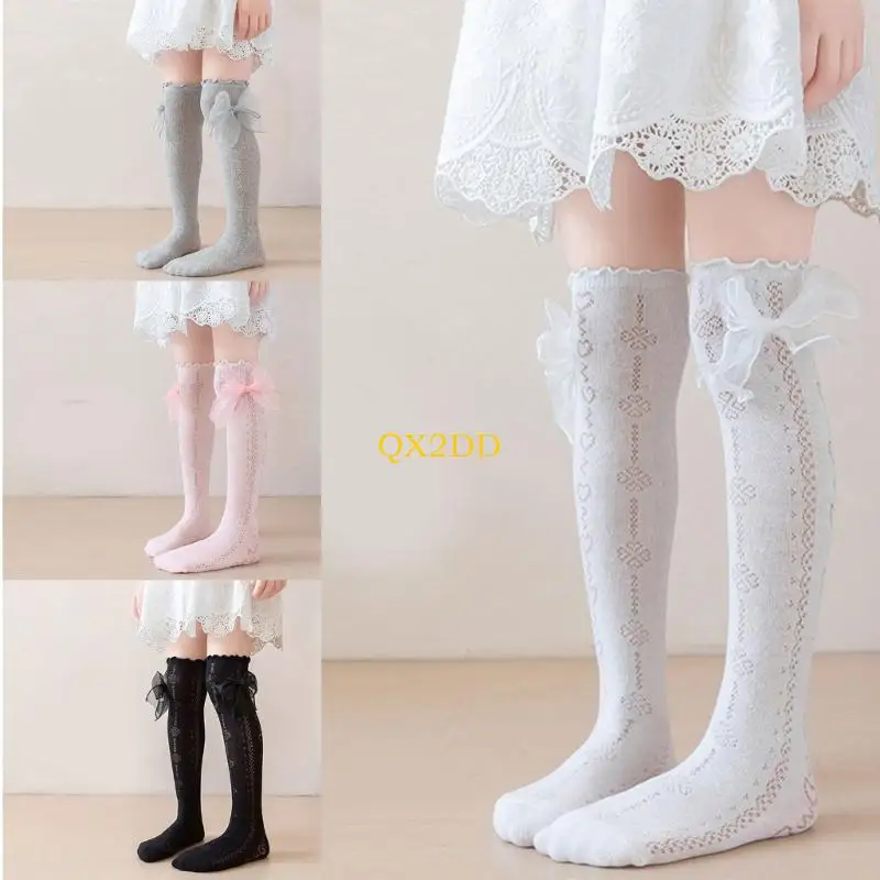 

QX2D модные хлопковые гольфы с бантом, носки до середины икры для девочек-подростков, длинные чулки, длинные чулки, детские