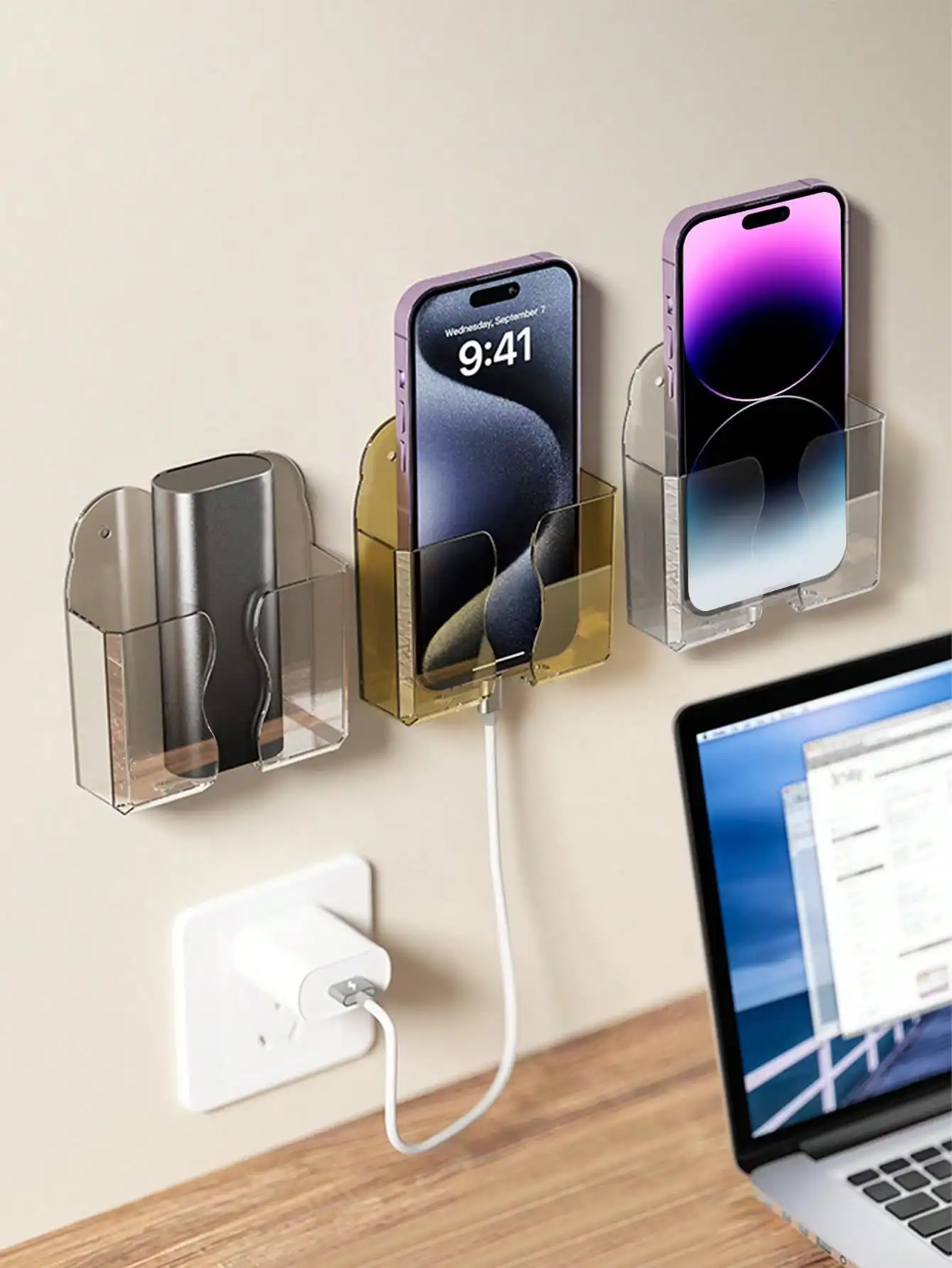 

Phone Charging Storage Box, Remote Control Holder, No Drilling Required Phone Stand Holder Suitable For IPhone, Android Phones,