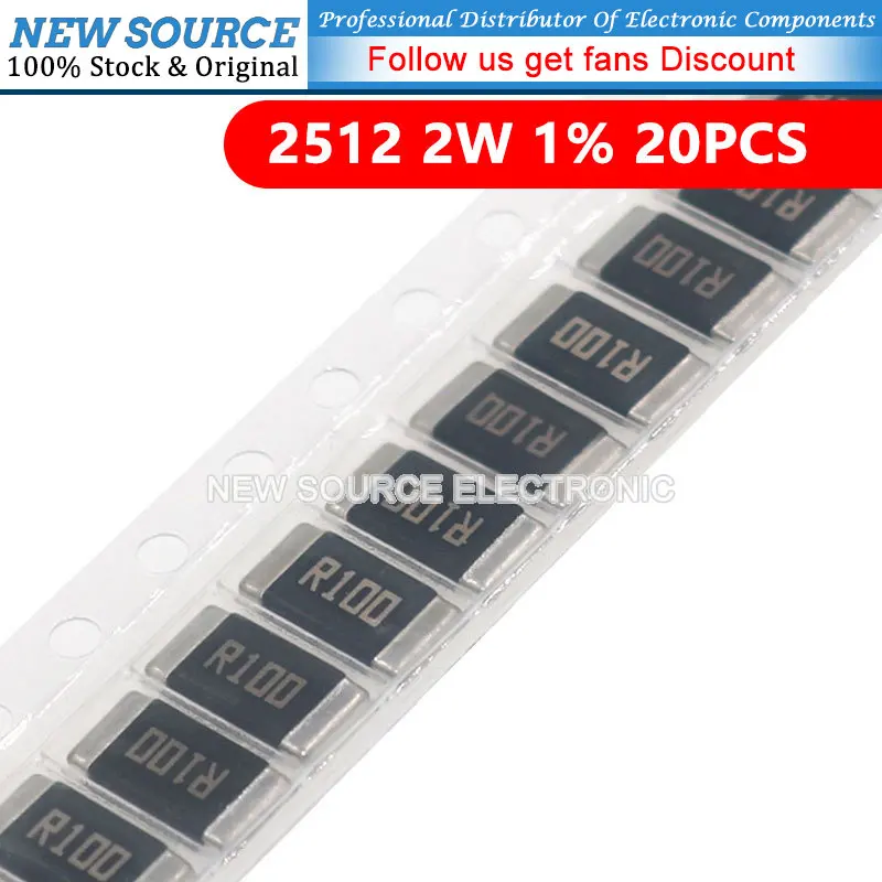 20PCS 2512 SMD Alloy Resistor 2W 1% 0.1R 0.1 Ohm R100 R010 R020 R050 R100 R200 R220 R330 R470 R500 1R00 Resistance