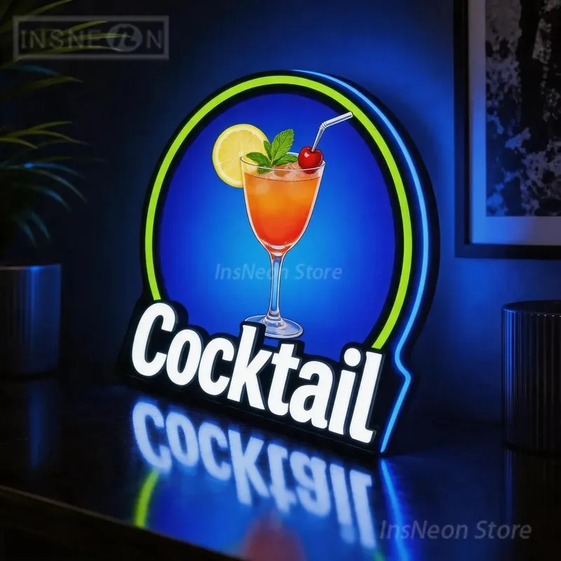 Cocktail Neon Panel Custom Light Sign Illuminated Logo Led Letters Luminous Cartoon Photo Business Advertising Poster Box
