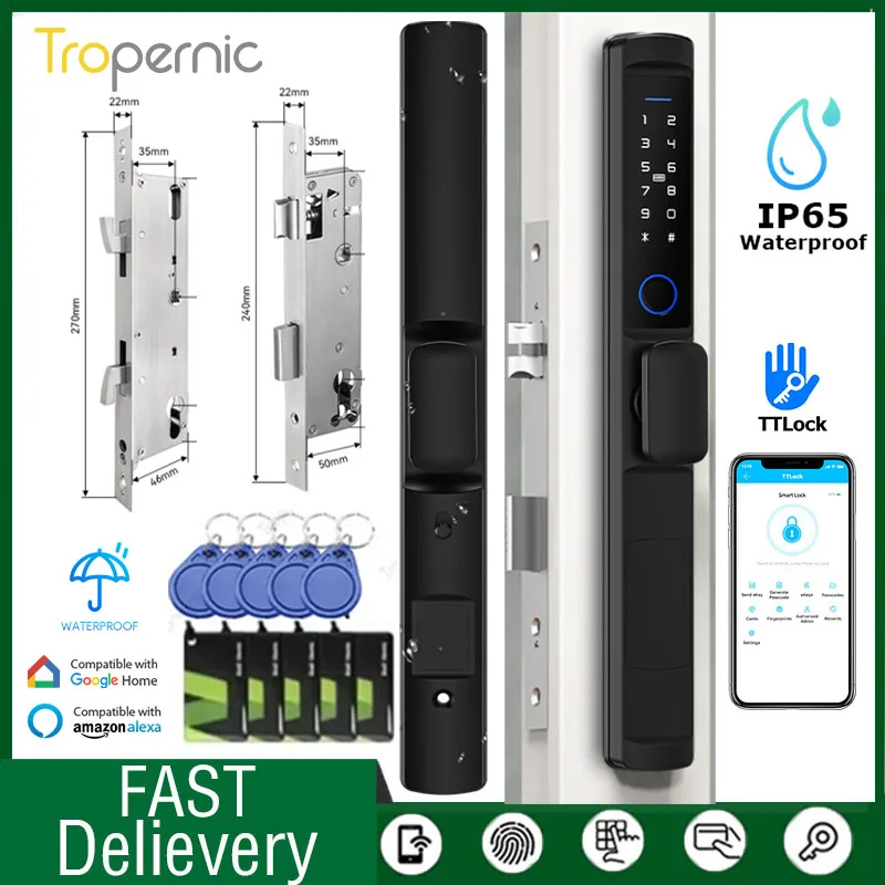 

TTLock APP Waterproof Smart Fingerprint Password Card Door Lock Bridge-Cut Aluminum Alloy For Outdoor Pull Push Sliding Door