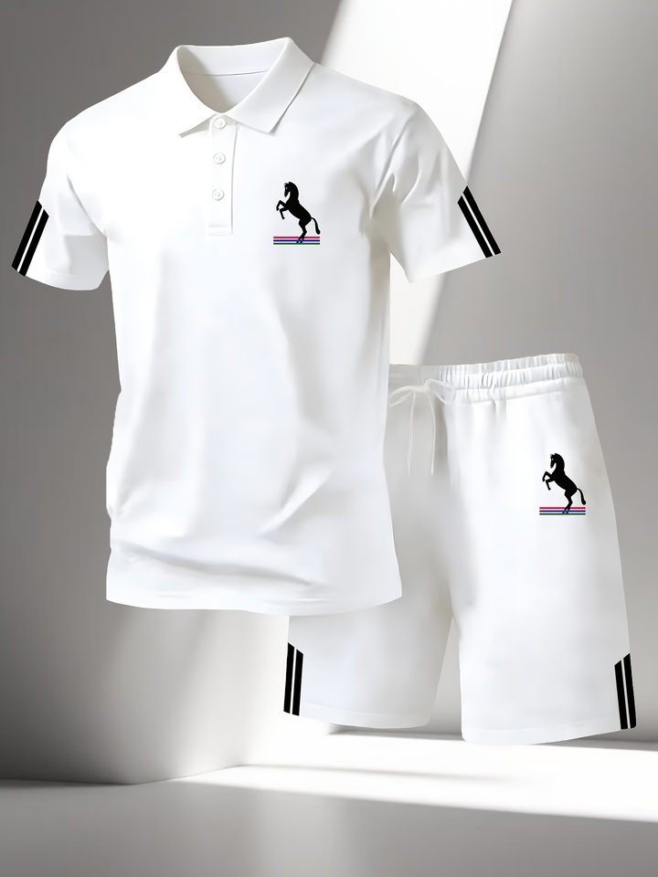  2026 Hot Sale Men's Short-sleeved 3d Polo Shirt Set - Polo Shirt with Shorts Set Two-piece Casual and Fashionable Sports Outfit 