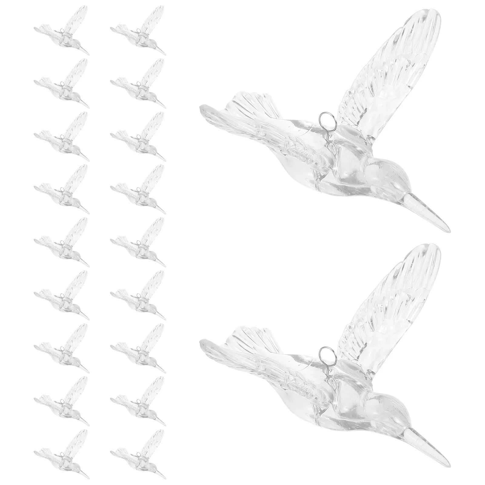 20 قطعة ديكور الطائر الطنان المعلقات الطيور المعلقة لسقف الزفاف حديقة المنزل الاكريليك الطائر الطيور زخرفة حفلة شفافة