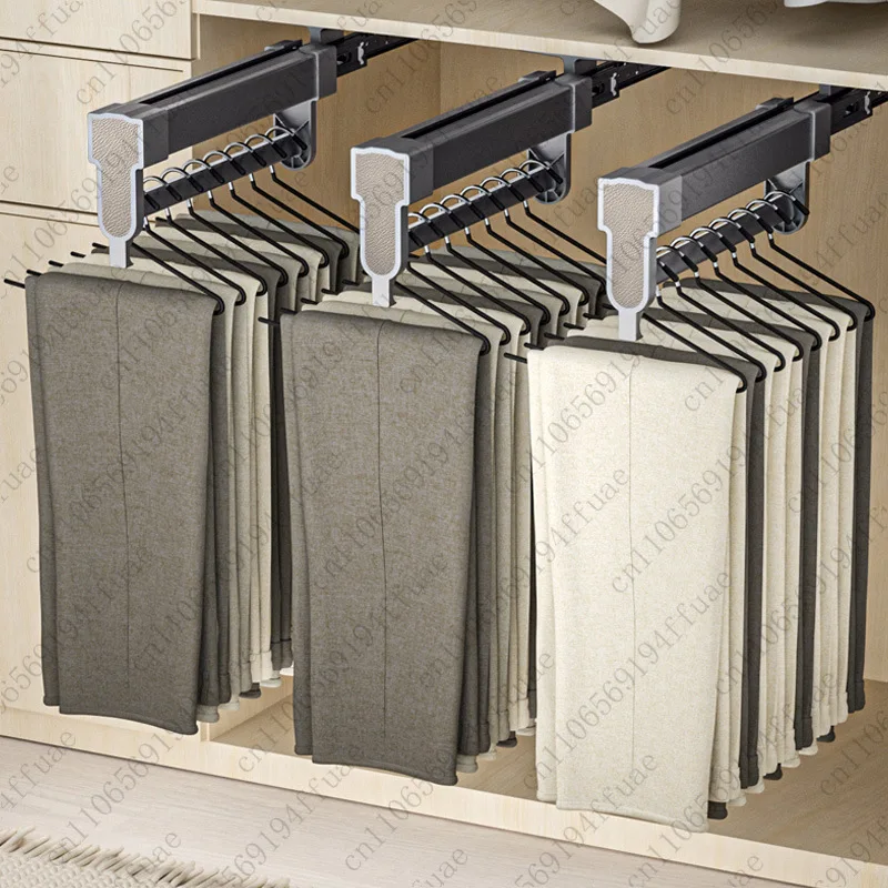 535cm伸縮式スライド式ズボンラック、家庭用ズボン引き出しラック、パンツレール付きワードローブ内蔵収納