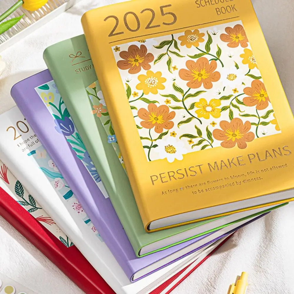 A5 2025 Schedule Planner Notebook 12 Months Oil Painting Flower Office Work Planner Taking Notes Diary Notepad