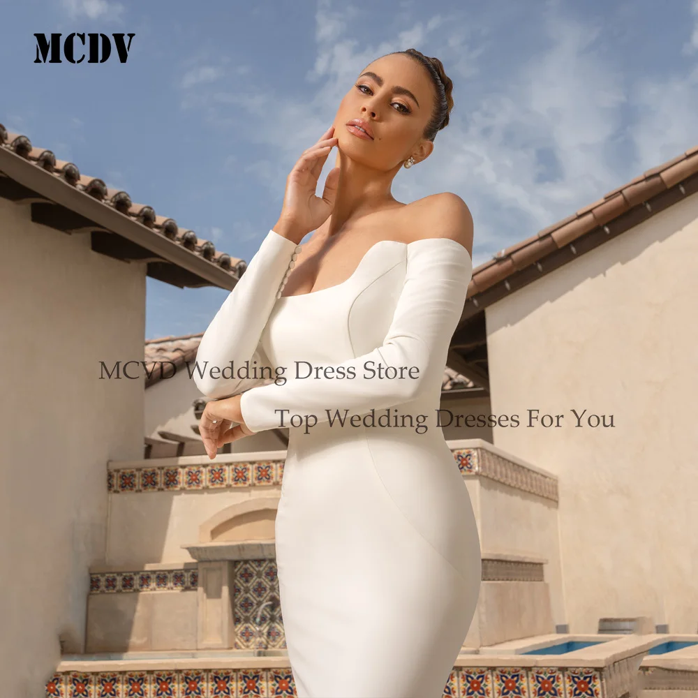 

MCDV Classical Mermaid Wedding Dress Long Sleeve Applique Button Bridal Dresses Simple Strapless Wedding Gown Customized 2026