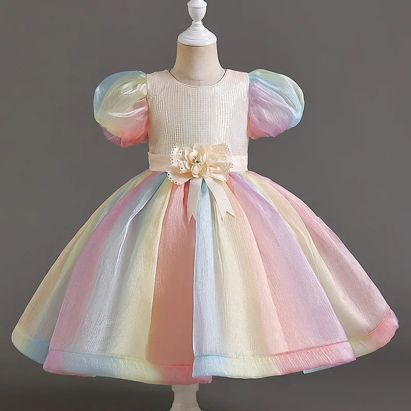 Fashoin Flower Girl Dresses for Weddings Lace Short Sleeve Kids Prom Dresses Summer New Children Girl Evening Gown 3-12 Years