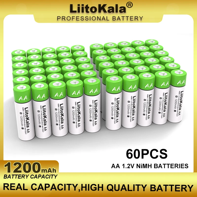 

60PCS Liitokala New 1.2V AA 1200mAh Ni-MH Rechargeable Battery For Temperature Gun Remote Control Mouse Toy Batteries