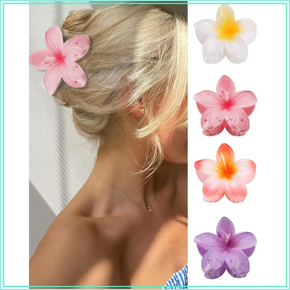 

4PCS Flower Hair Claw Clips for Thick Hair, Strong Hold Nonslip, Hawaiian Cute Large Banana Clip for Thin Hair, Women Girls Holiday Gifts