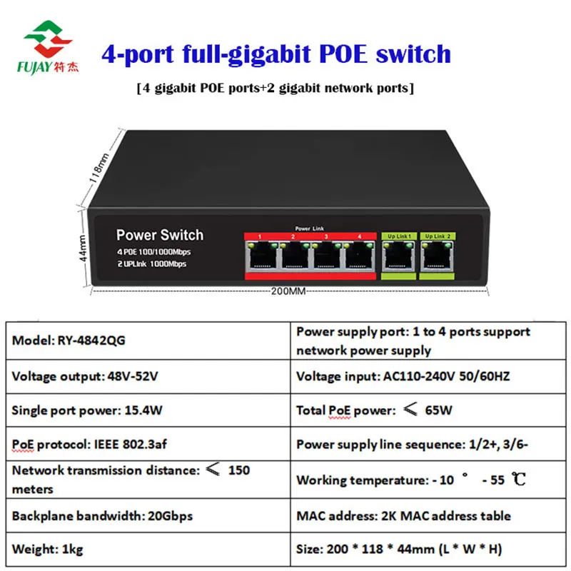 4 Port Poe Switch Manufacturer 2 Uplink Poe 802.3af 48v Network 4 Ports Gigabit Unmanaged poe Switch