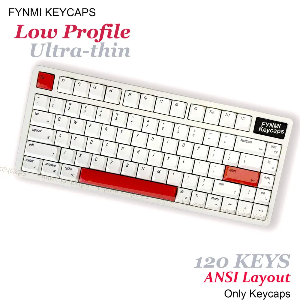 FYNMI White-Mac Ultra-thin 120 Keys 6 Colors Low Profile PBT Sublimation Keycaps for Mechanical Keyboards