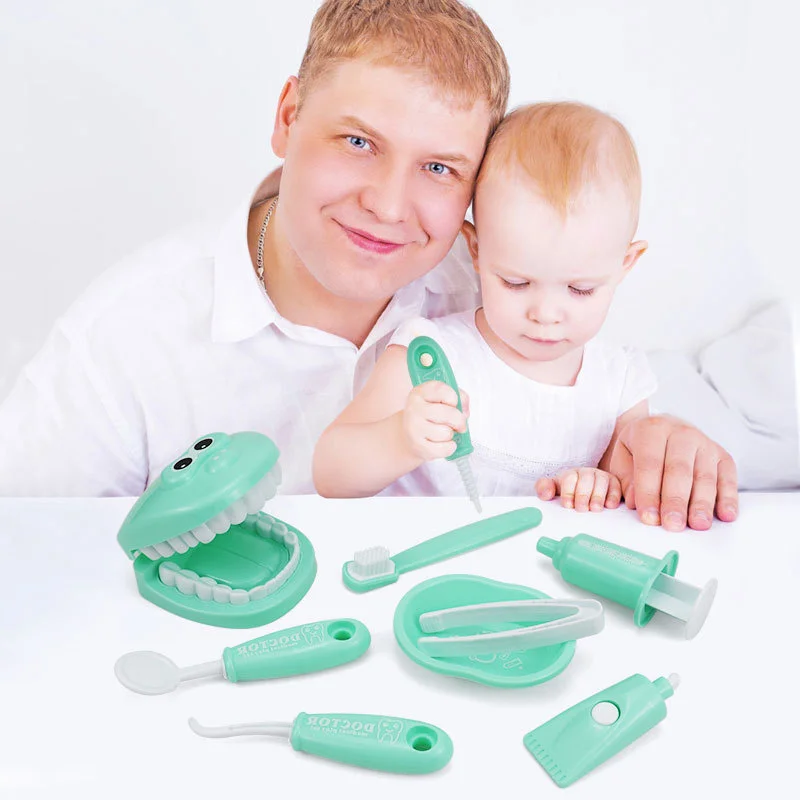 Kit da gioco educativo per dentista in età prescolare con modello di denti Divertente gioco di finzione Kit da dottore per bambini Set da gioco di finzione dentale da 9 pezzi
