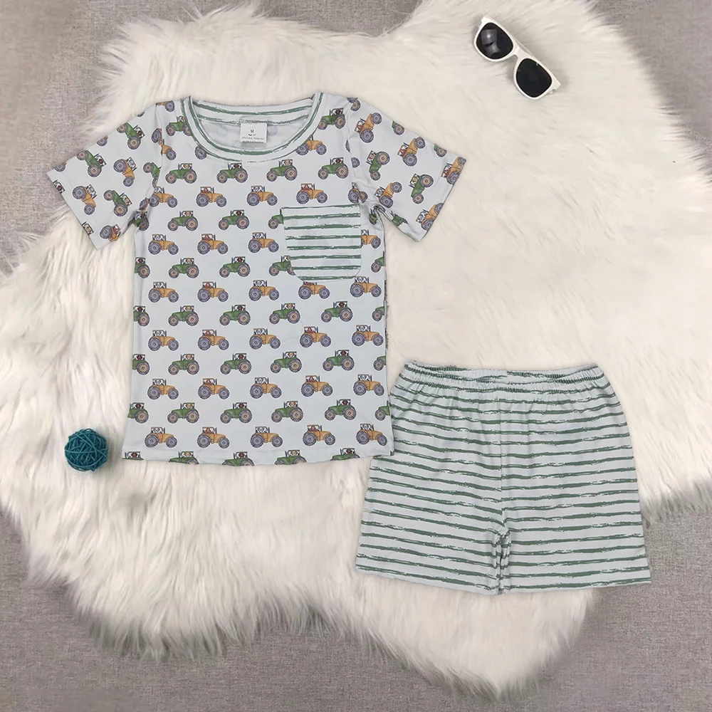 

Baby Boys Farm Trucks Pocket Shirt Top Tee Shorts Clothes Sets