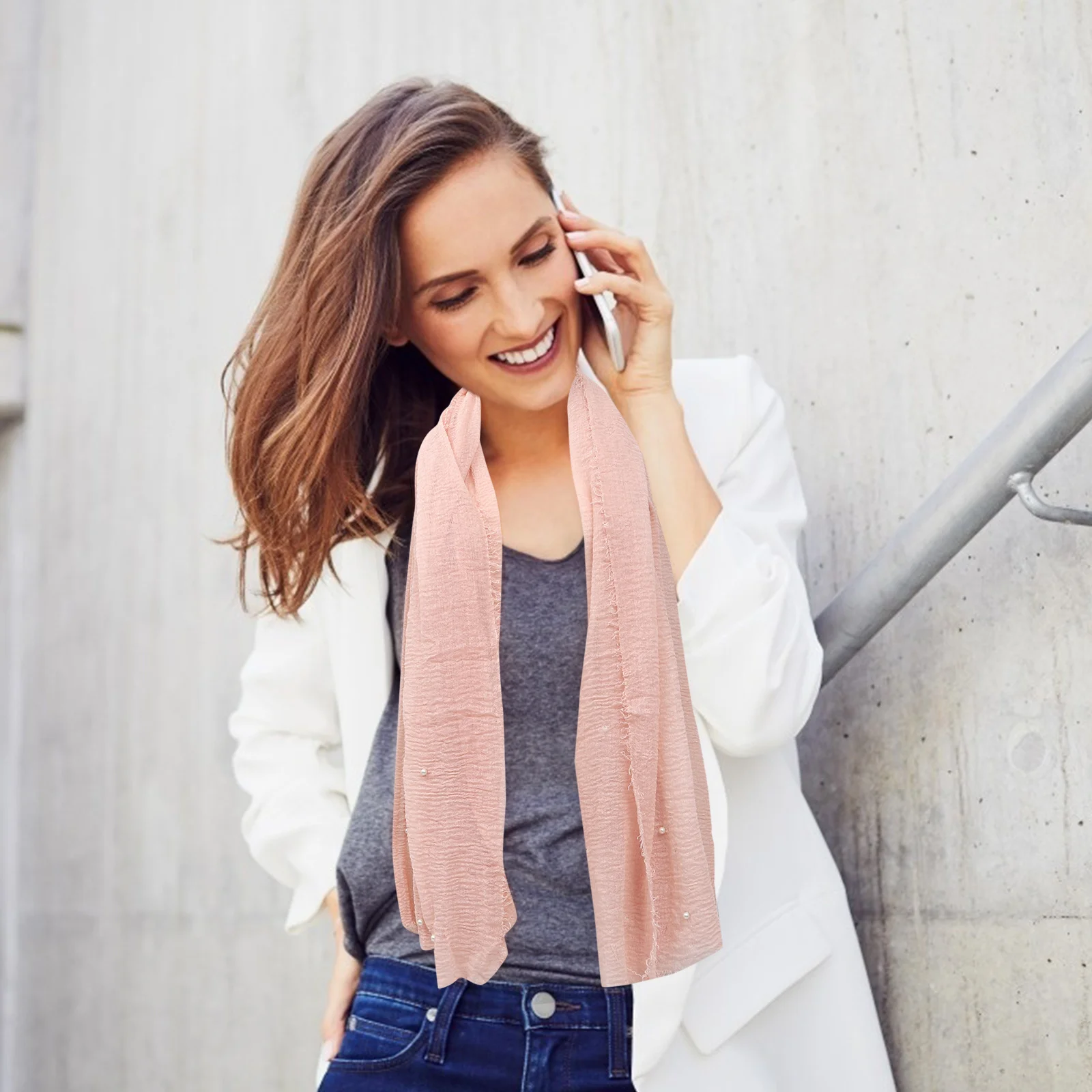 

Pearl Headscarf Shawl Women Cotton Pink Printed Comfortable Multi-purpose Outdoor Wrap Scarves Accessories Soft Durability