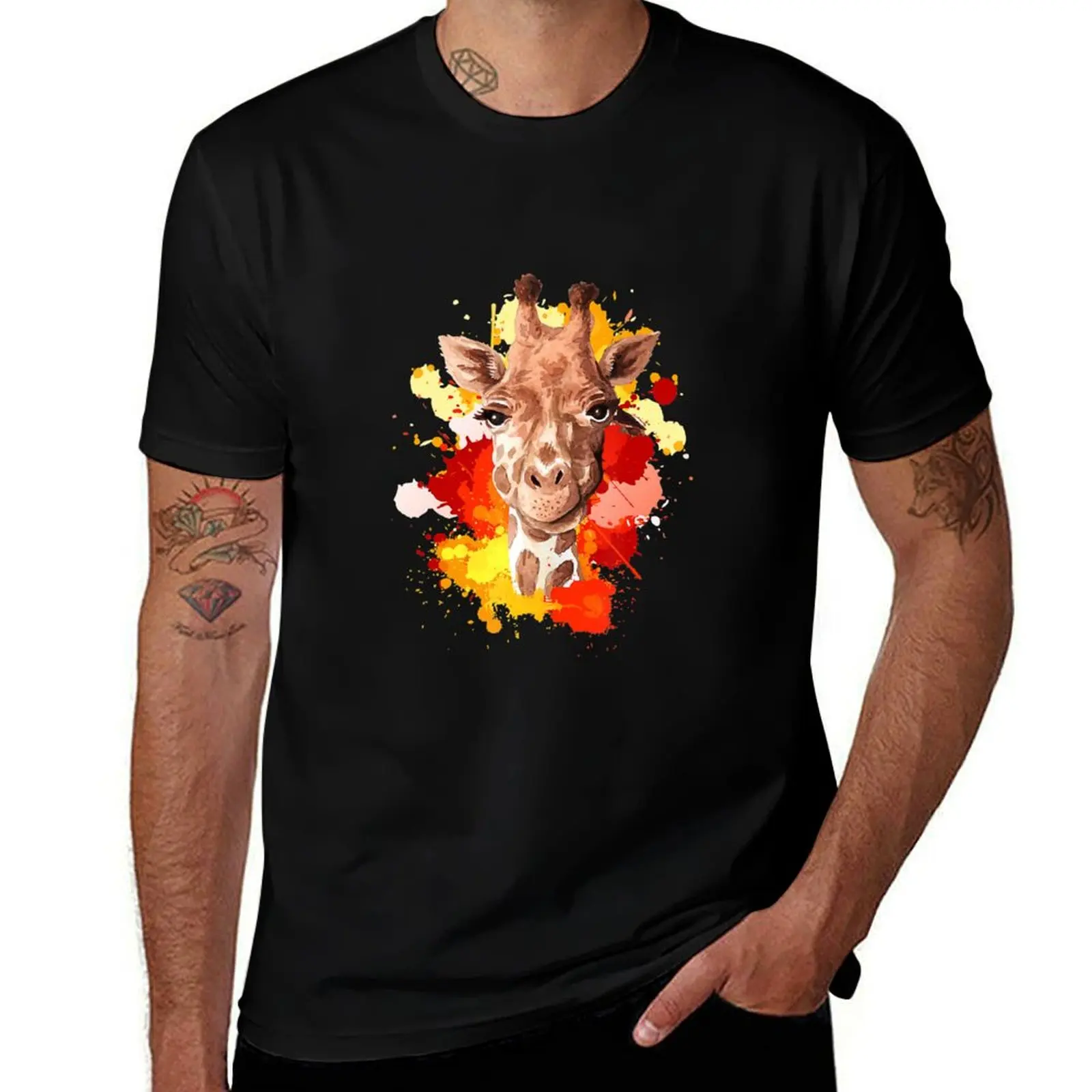 

Cute Giraffe Colorful Watercolor Zoo Animal Art Giraffe Lover T-Shirt Plus Size Summer Short Sleeve T-Shirt