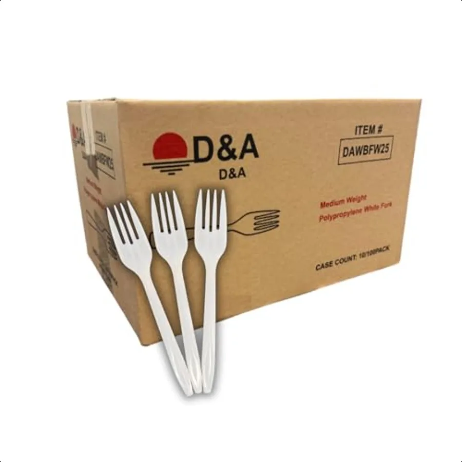 Horquillas de plástico de 1000 unidades, peso medio, sin BPA, resistentes al calor, utensilios de cubiertos Premium a granel para llevar, preparación de comidas, plato de fiesta 1