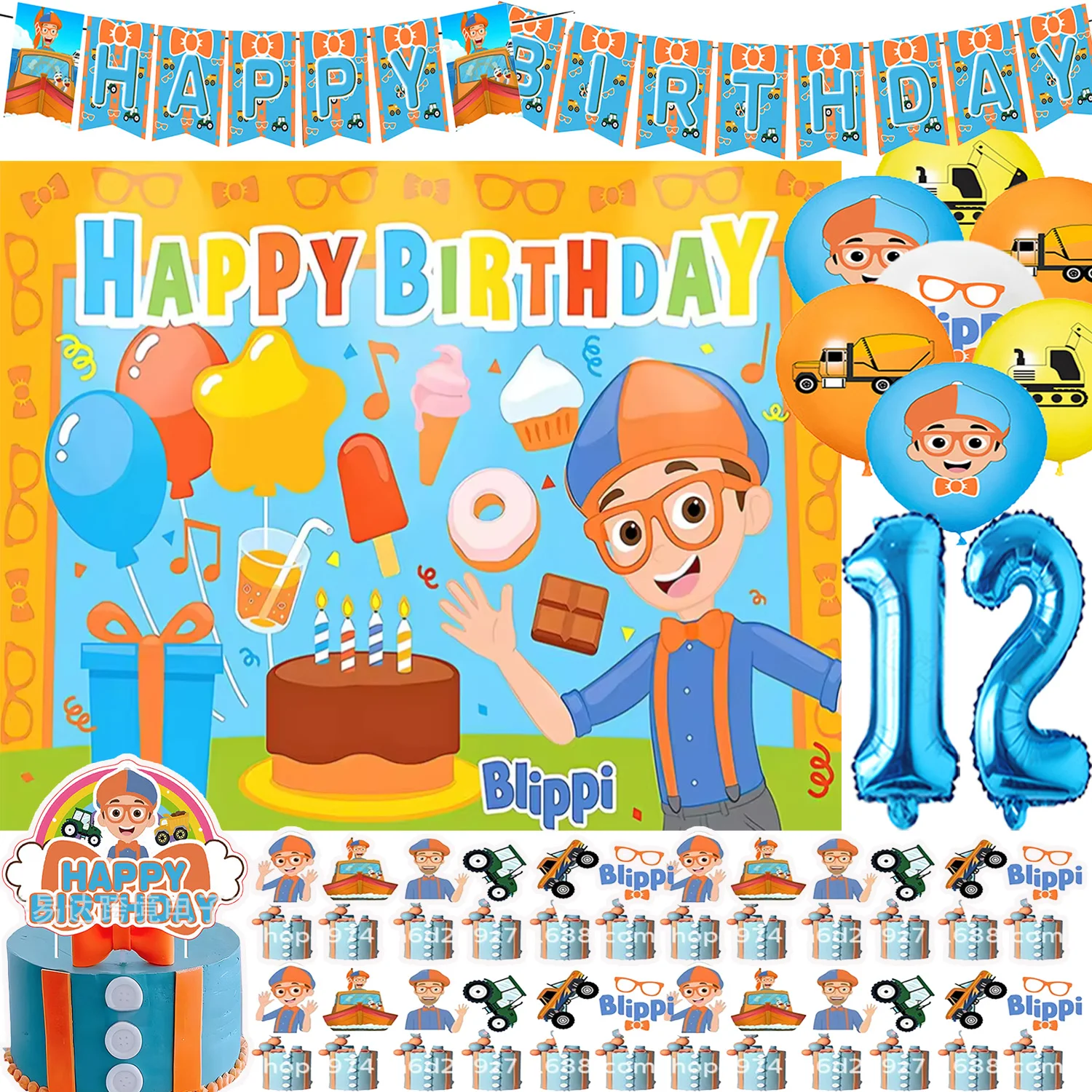 

Early Education TV Theme Birthday Party Decor English Teacher Balloon Backdrop Cupcake Topper Banner Kindergarten Kid Gift Props