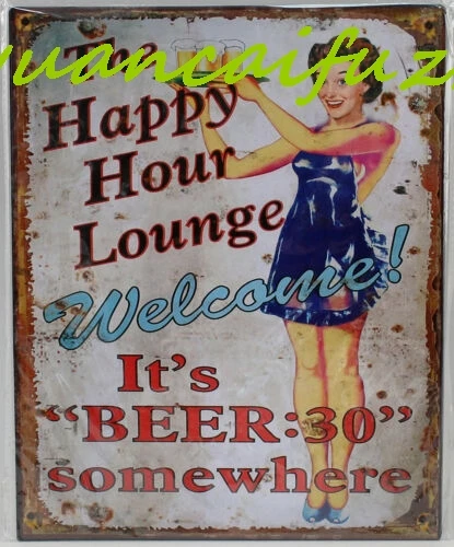 SJKY Retro Vintage Tin Sign Happy Hour Lounge 25x20cm