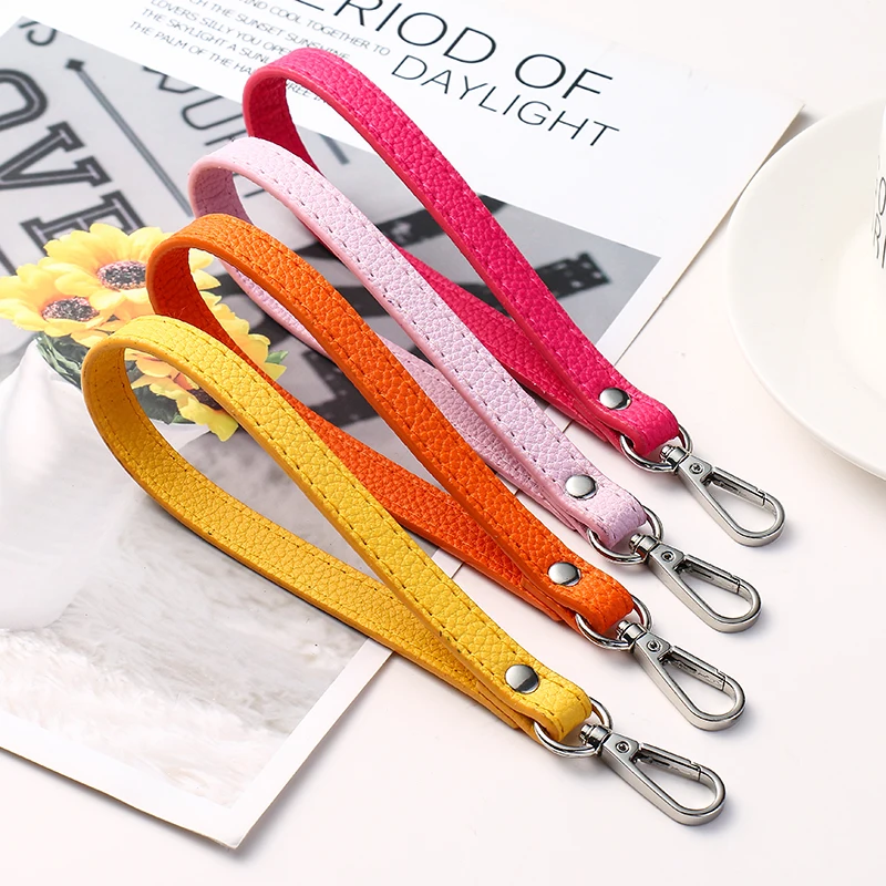 Lychee Leather Handbag Strap Bag Replacement Wrist Strap Buckle Wrist Strap PU Wristlet Purse Wallets Keychain Wrist Strap