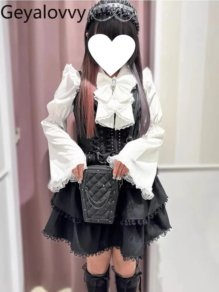 

Japanese Style New Ruffled Flared Long Sleeve Shirt Spring Autumn New Sweet Girls Blouse Solid Color Versatile Lace Tops
