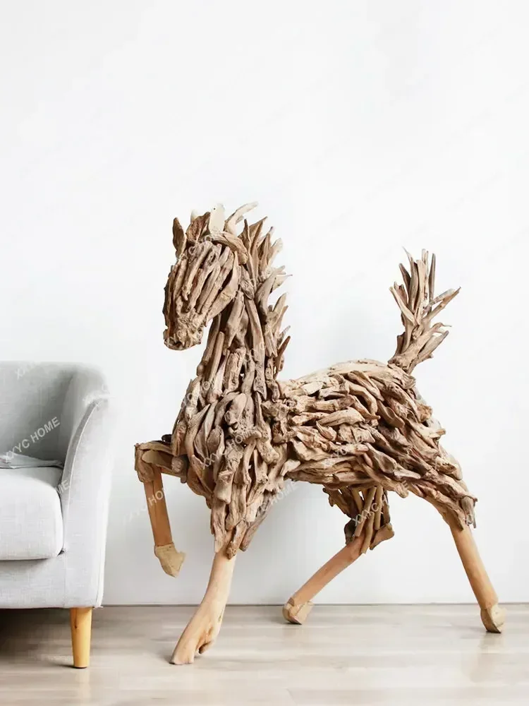 

Wooden Large Animal Horse Ornament Living Room Club House Office Window Creative Decoration статуэтки кошек