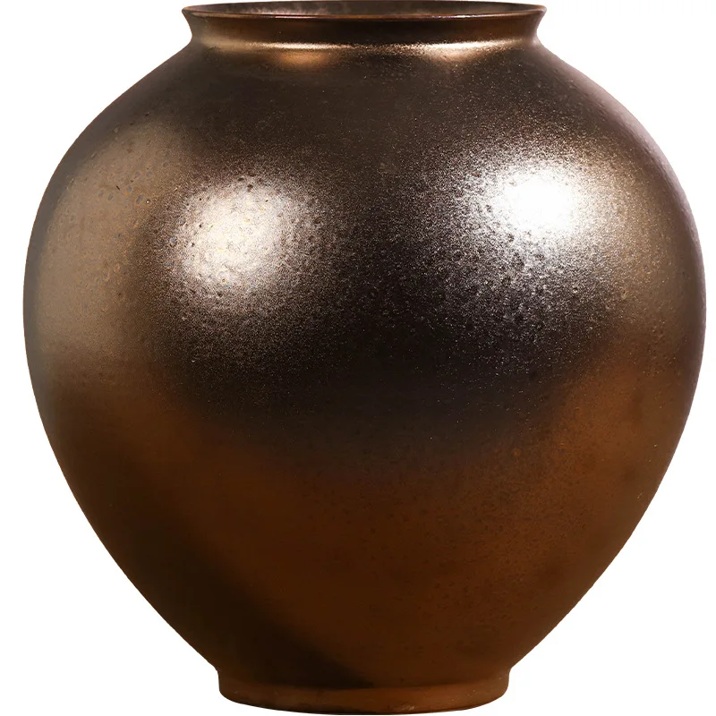 New Chinese-style large floor-to-ceiling ceramic flower pot bottle, ceramic pot wide mouth planting, dried flower utensils