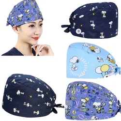 Unisex Snoopy Operating Cap, Tooth Dentist Scrub Caps, chapéu de algodão estampado para homens e mulheres, boné cirúrgico médico de enfermagem