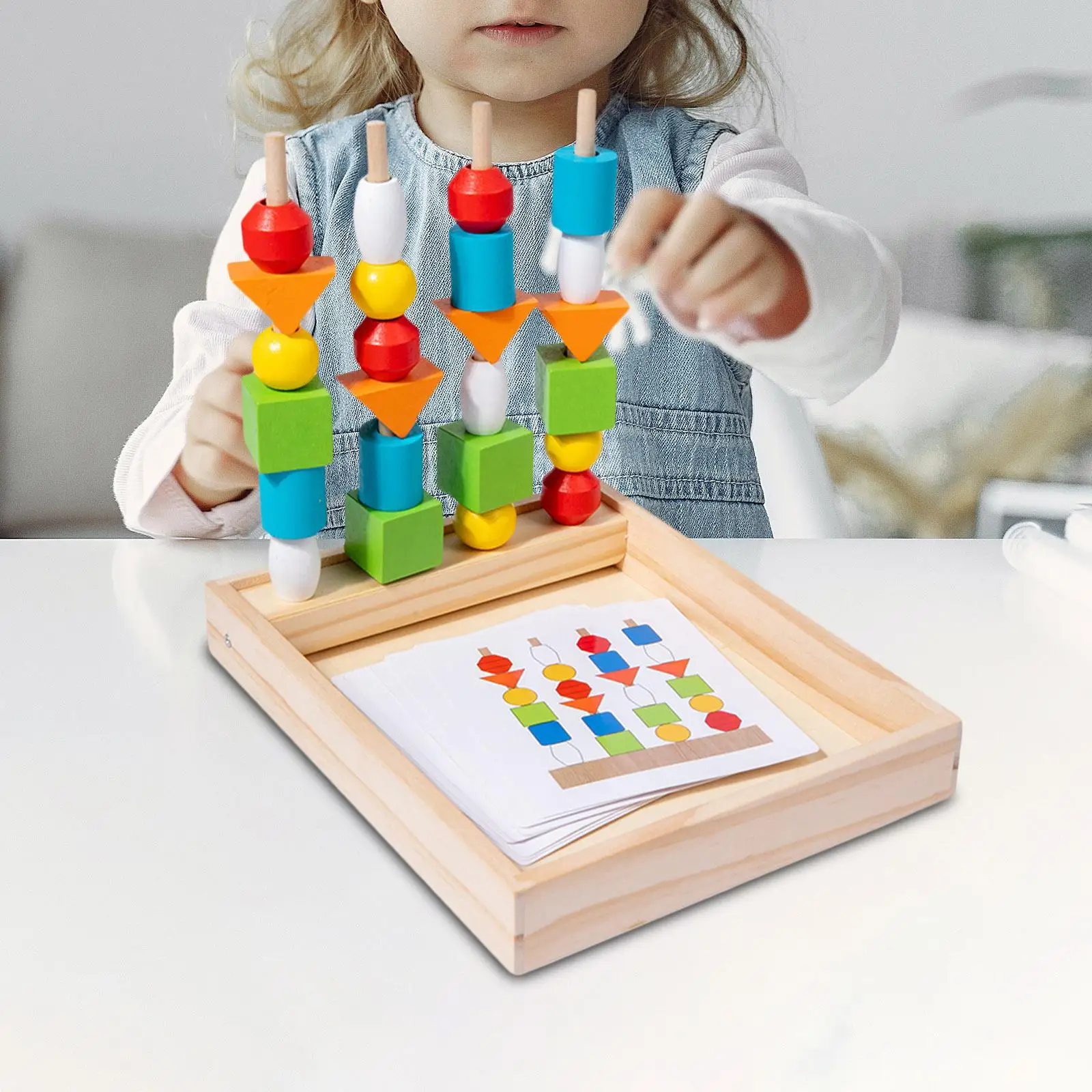 Montessori Wooden Beads Sequencing Toy Set Color Matching Puzzle Toys Creative