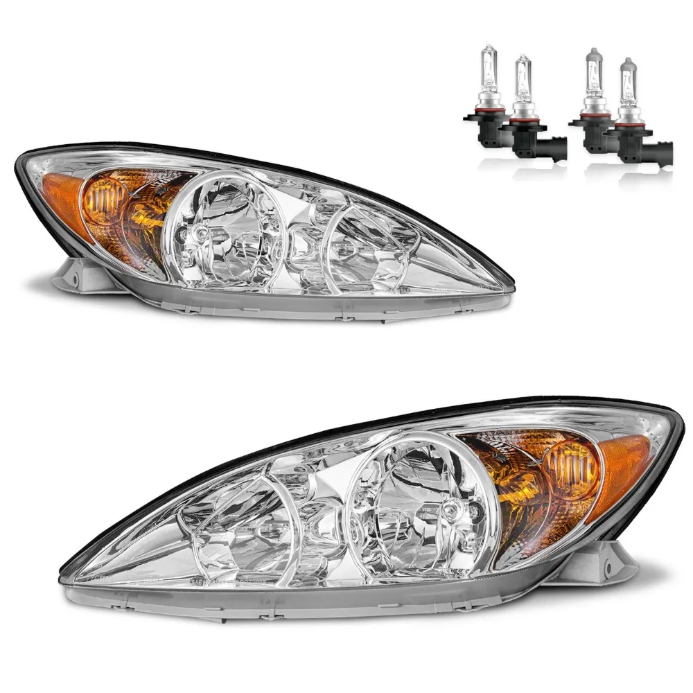 

Pair Headlights Assembly For 2002-2004 Toyota Camry Chrome Headlamps With bulbs