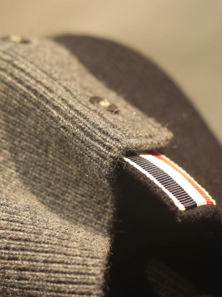 High-End Autumn Winter New Sle Men's Casual Knitted Wool Sweater Four Bars Color Splicing Long Sve round Ne Warm Fai...