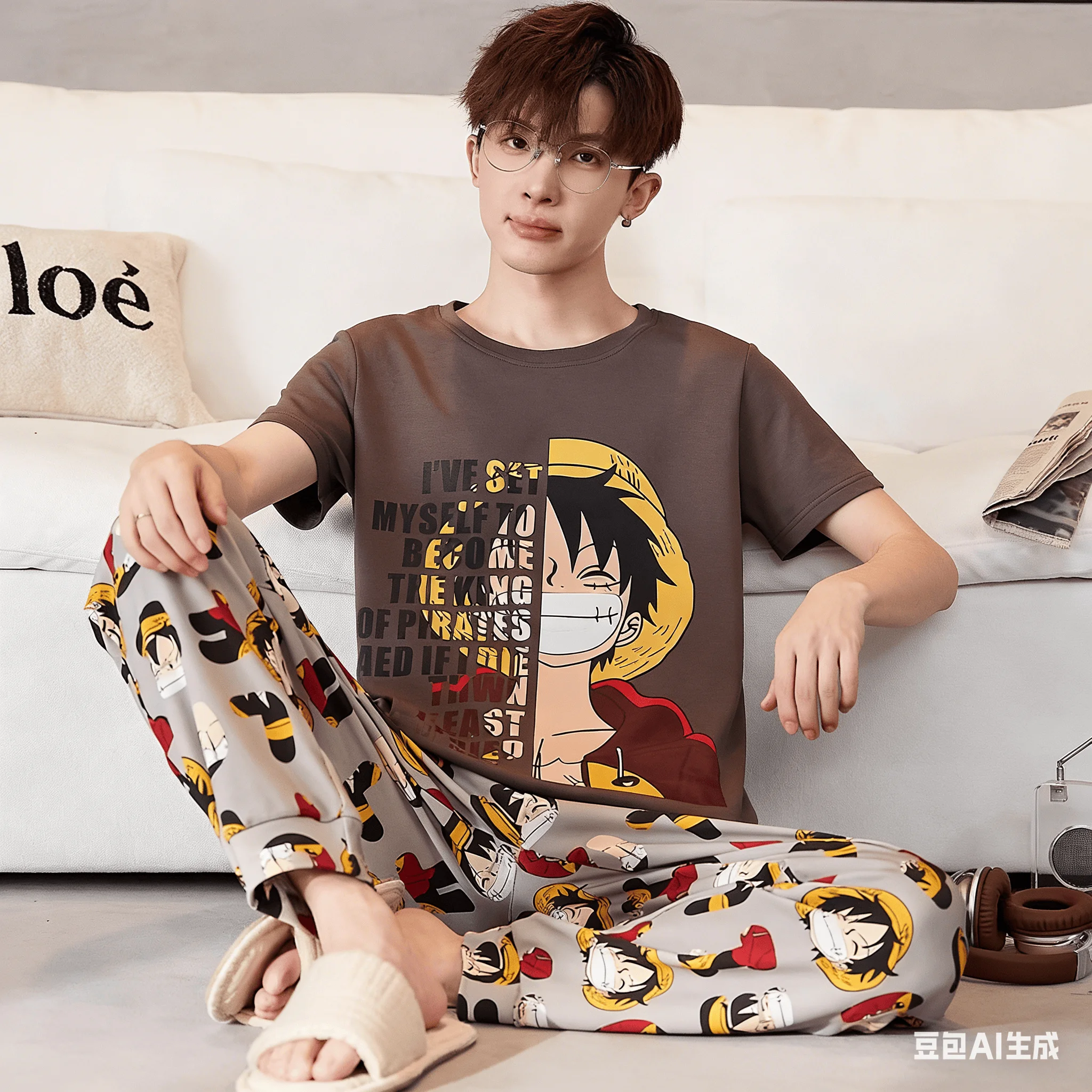 Sleep with Luffy! One Piece Couple Pajama Set, 3D Printed One Piece Must-have Short Sleeves, Pants, Shorts for Friends