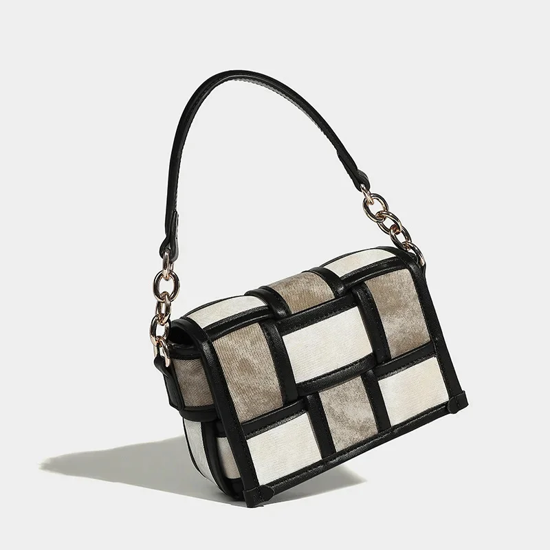 Women's Mini Square St. Martin's Art Exhibition Handbag Design Stitching Woven Plaid Single Shoulder Crossbody Small Bag