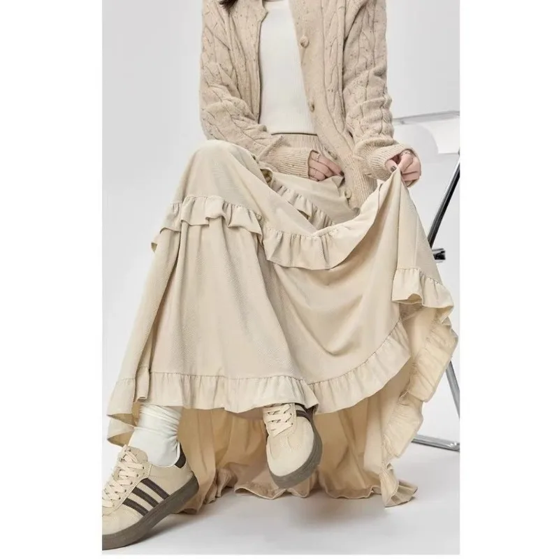 Nieuwe herfst- en winterstijl A-lijn middellange getextureerde fluwelen taartrok met hoge taille voor dames