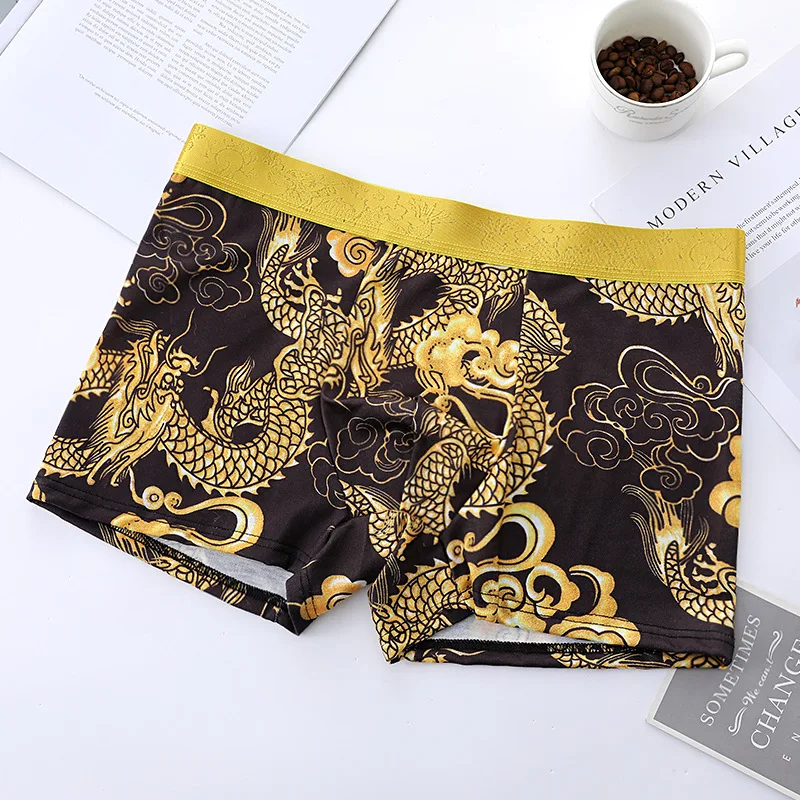 Fashion Boxers Men Underwear Panties Cotton Cueca Masculina Man Dragon Print Breathable Underpants Male Personality Boxer Shorts