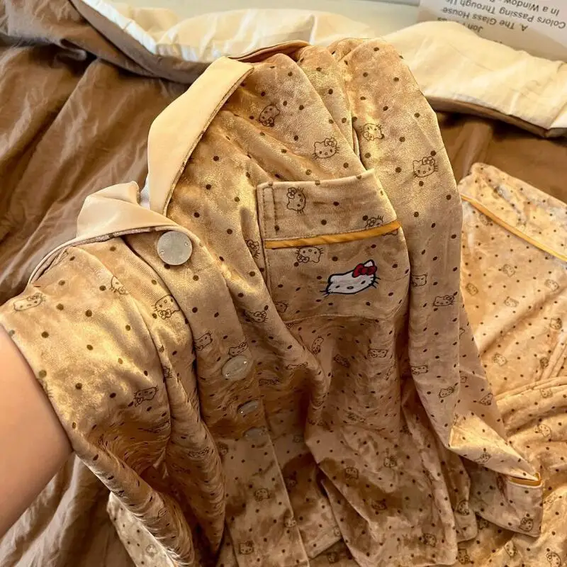 

Sanrios Hello Kittys Cute Home Wear Student Hot Sale Velvet Pajamas Creative Cartoon New Suit College Comfortable Autumn Kawaii