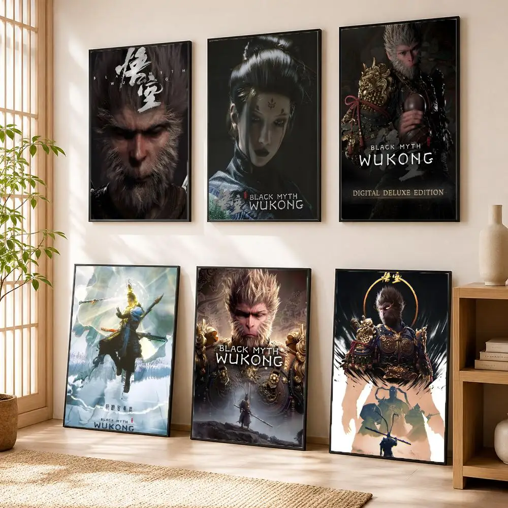 B-Black Myth Wukong Game Poster Modern Home Living Bedroom Bar Hallway Waterproof Wall Art Aesthetic Decor