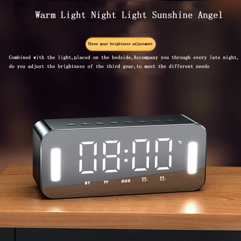 Wireless speaker with FM radio mini portable card mirror alarm clock sound dual alarm clock