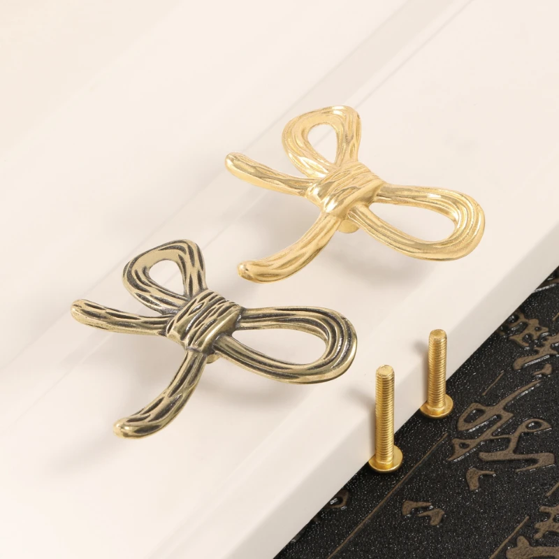 Bow Knobs   Brass Furniture Bowknot Handles and Knobs for Kitchen Cabinet Handle Drawer Pulls Home Decor Hardware