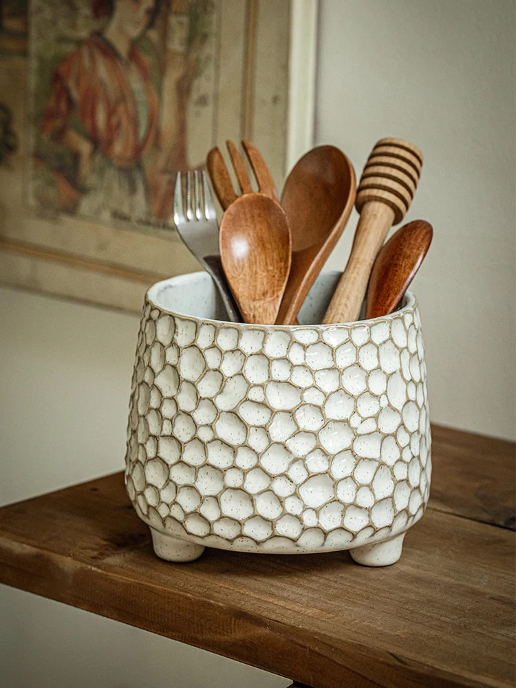 

Fun Pinecone Shape Ceramic Storage Jar Kitchen Tool Holder Creative Decor