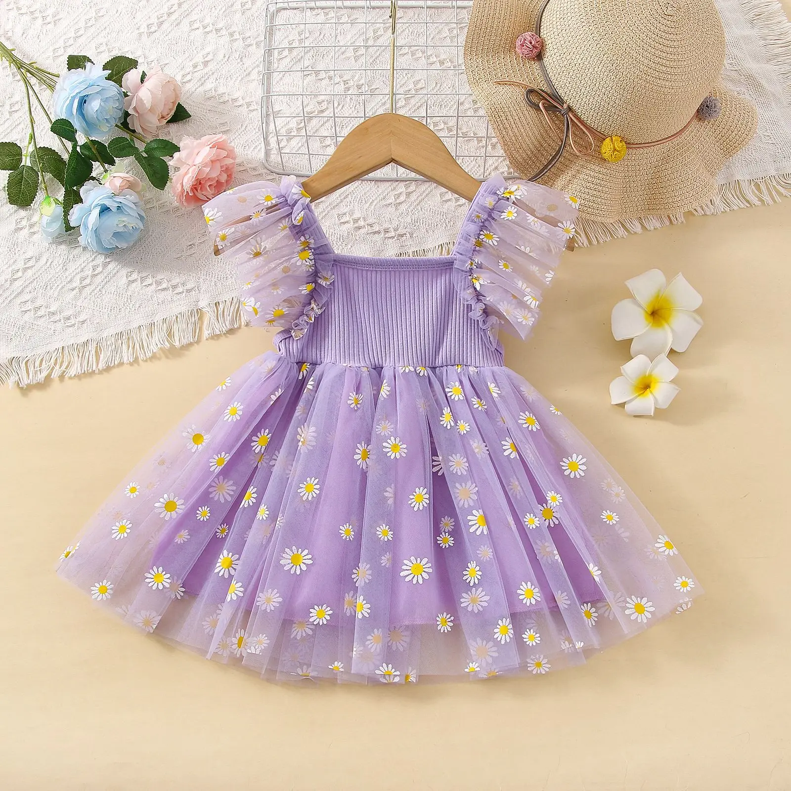 Sleeveless Princess Skirt New Daisy Korean Edition Children\'s Strap Skirt Mesh Dress Yarn Skirt