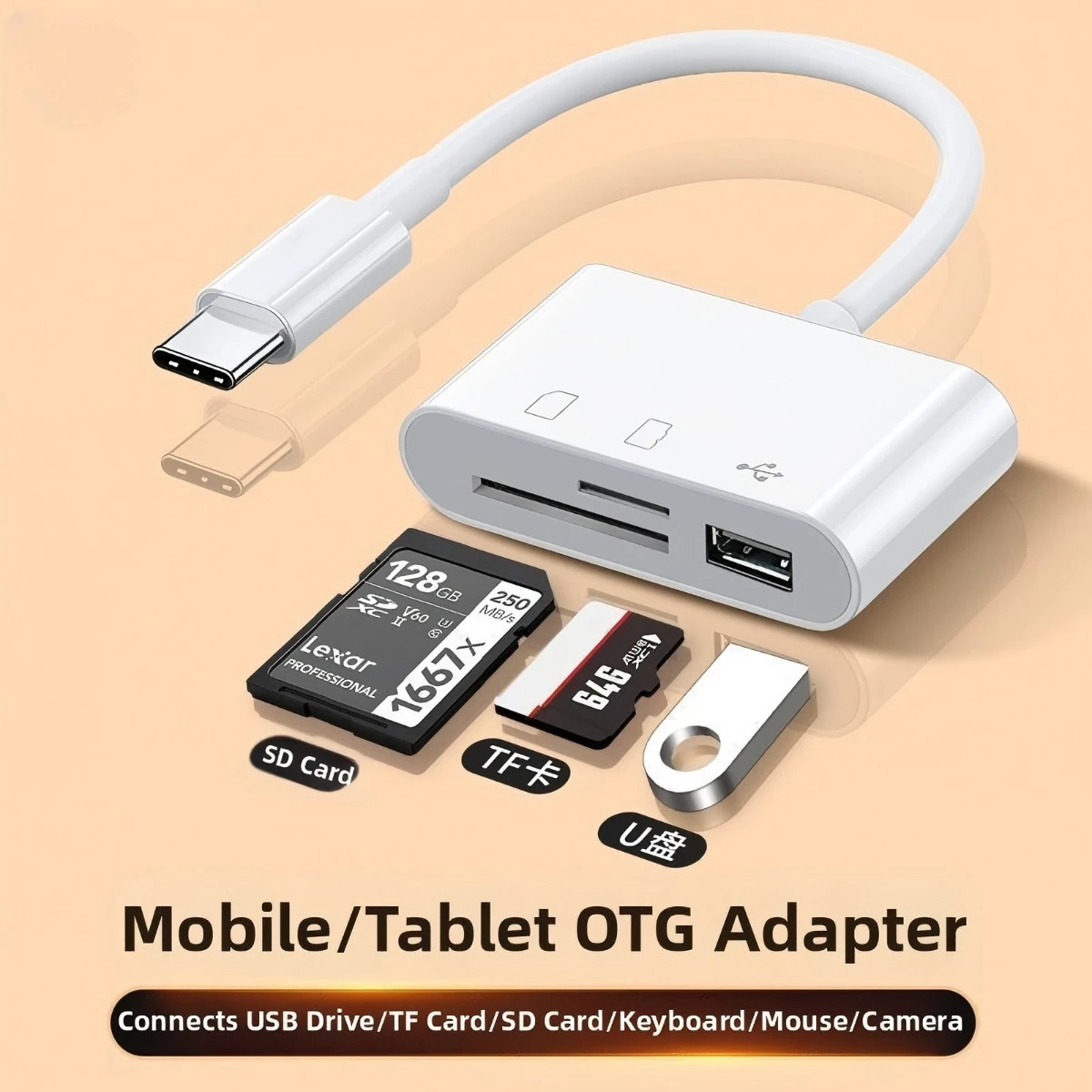 Type-C Card Reader for Phone Tablet SD TF Memory Card Adapter USB OTG Flash Drive Converter Instant Photo Video Transfer Cord
