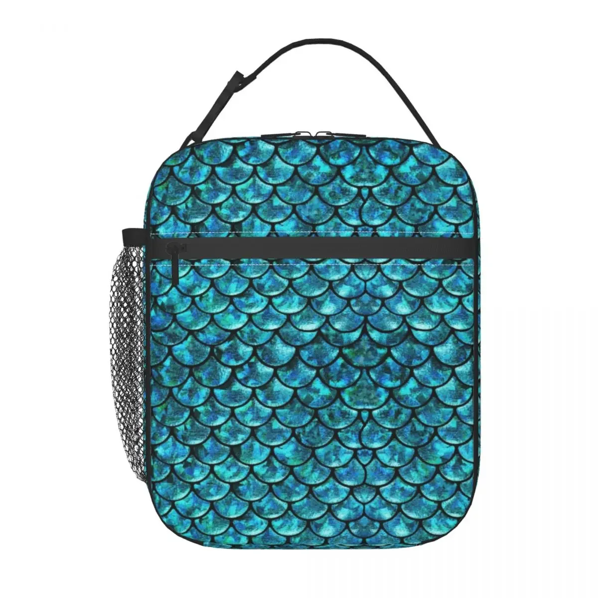 Green Mermaid Scales Insulated Lunch Bag for Women Portable Cooler Thermal Lunch Box Beach Camping Travel