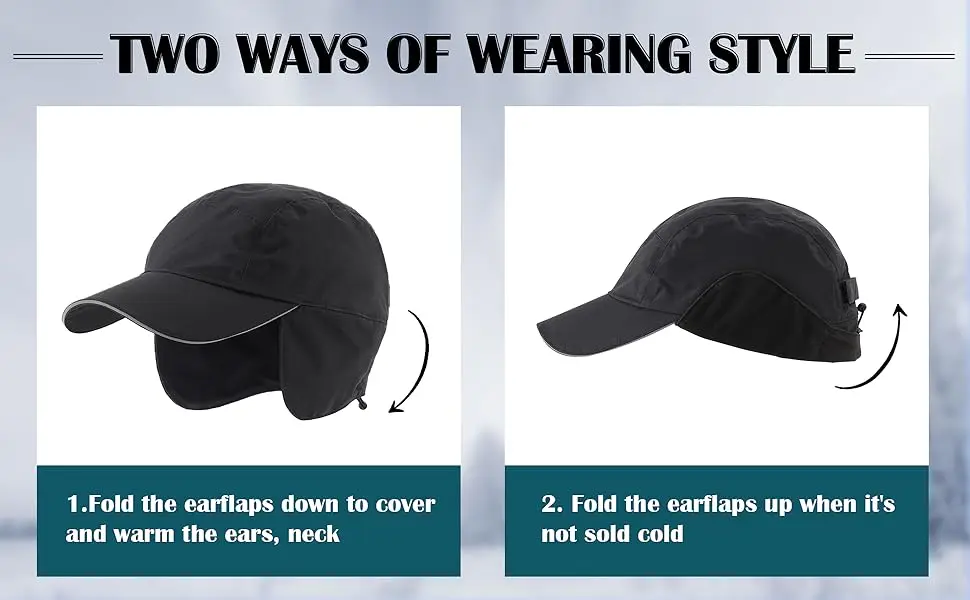 Connectyle Men's Water-Resistant Winter Hat Reflective Fleece Lined Earflap Cap Soft Warm Baseball Outdoor Sports Hat