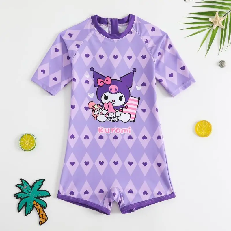 ملابس سباحة للفتيات من Sanrios ملابس سباحة عصرية كورومي كارتونية للأطفال بأكمام طويلة ملابس سباحة مسطحة للعطلات الصيفية مريحة عالية الجودة